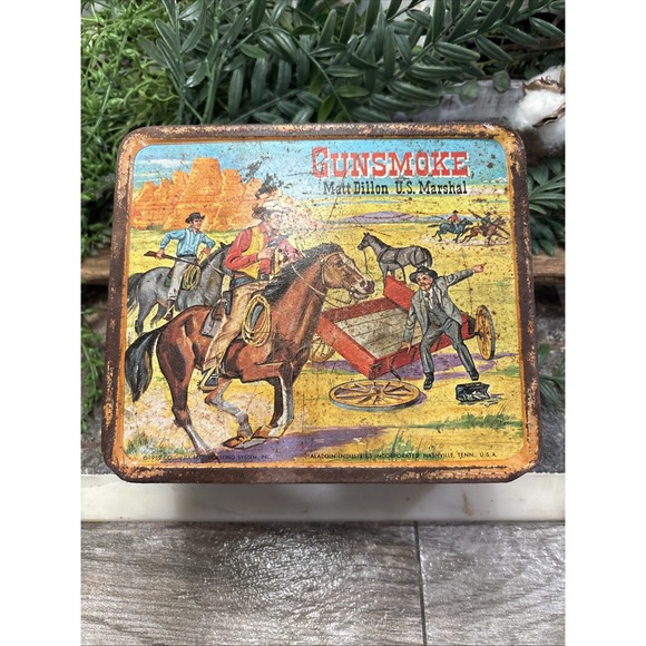 Gunsmoke Metal Lunchbox Lunch Box Thermos 1959 by Aladdin Marshal
